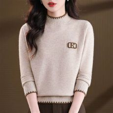 批发针织打底衫女秋冬新款洋气宽松羊毛衫半高领中年<b class='q'>妈妈</b>毛衣厚