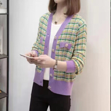 批发<b class='q'>韩国</b><b class='q'>官</b><b class='q'>网</b>东大门小香风针织开衫秋冬装洋气粗花短款毛衣3色