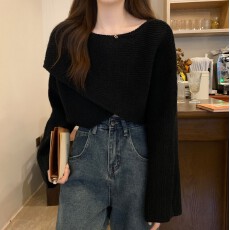 批发2025秋冬新款交叉式设计感显瘦显高慵懒百搭软糯外穿套头<b class='q'>罩衫</b>毛衣