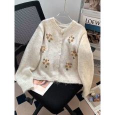 批发韩系圆领绣花针织开衫毛衣<b class='q'>女装</b><b class='q'>外套</b>小个子2025秋新款穿搭短款上衣