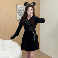 批发黑色法式连衣裙子女装春季2025年新款高级感显瘦设计感气质短裙