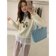 批发学院风卡通刺绣小马提花毛衣<b class='q'>针织衫</b>女2025新款早秋季长袖chic上衣