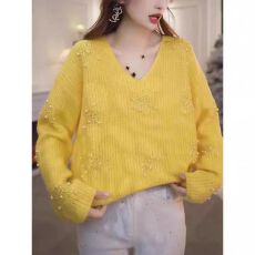 批发重工亮片V领<b class='q'>针织</b>衫女2025秋季新款宽松慵懒风软糯毛衣<b class='q'>打底衫</b>上衣