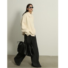 批发高领灰色<b class='q'>毛衣</b>开衫女秋冬季新款高级感宽松慵懒风加厚针织外套上衣