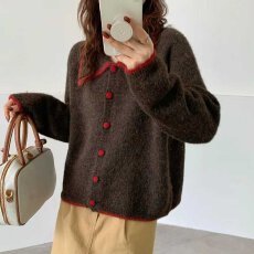 批发GSGOOD START减龄复古学院少女即视感<b class='q'>甜美</b>撞色短款翻领百搭针织衫