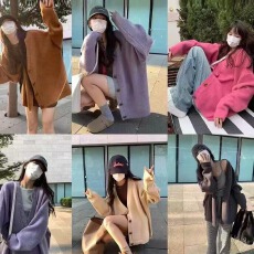 批发慵懒风单排扣针织开衫2025秋冬新款宽松<b class='q'>韩版</b>中长款毛衣外套上衣女