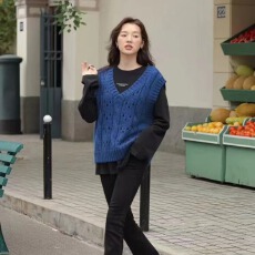 批发法式温柔<b class='q'>甜美</b>风别致针织坎肩马甲休闲百搭上衣女马甲