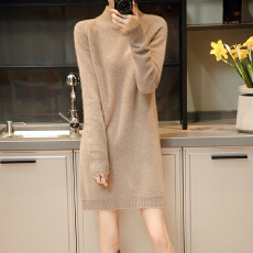 批发半高领中长款羊毛针织<b class='q'>连衣裙</b>秋冬新款欧货简约宽松内搭显瘦毛衣裙
