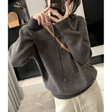 批发<b class='q'>韩版</b>慵懒风时尚连帽套头卫衣女新款宽松显瘦长袖羊毛衣针织衫外穿