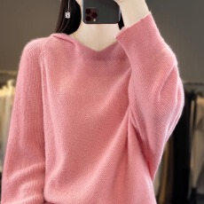 批发慵懒风羊绒衫女插肩袖连帽<b class='q'>蝙蝠衫</b>毛衣宽松大码100%纯羊毛针织帽衫