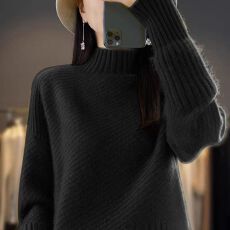 批发女半高领加厚毛衣2025秋冬季竖条宽松螺纹羊毛针织<b class='q'>打底衫</b>