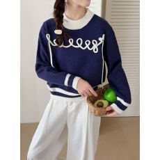 批发2026秋季新款<b class='q'>大码</b>女装时尚洋气撞色显瘦圆领百搭针织套头毛衣