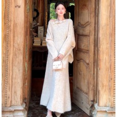 批发2026秋季新款法式小香风斜领花朵不规则<b class='q'>针织</b>衫+高腰半身裙套装女