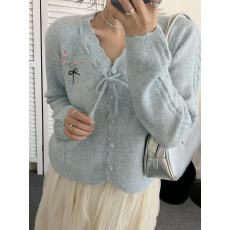 批发欧货重工刺绣蓝色<b class='q'>马海毛</b>毛衣外套女2026秋冬甜美减龄v领针织<b class='q'>开衫</b>