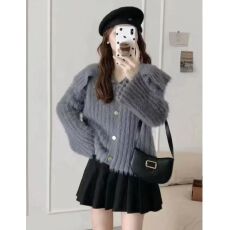 批发<b class='q'>马海毛</b>娃娃领<b class='q'>开衫</b>针织外套女秋冬2025新款慵懒风软糯加厚外穿毛衣