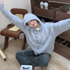 批发连帽毛衣开衫外套女秋冬季加厚韩系穿搭宽松慵懒风针织衫软糯上衣