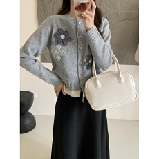 批发2025秋冬新款立体花朵假两件毛衣针织开衫韩版洋气百搭上衣