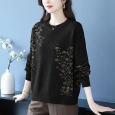 批发圆领<b class='q'>中老年</b>上衣针织衫秋冬新款妈妈宽松洋气<b class='q'>毛衣</b>时尚大码气质打底