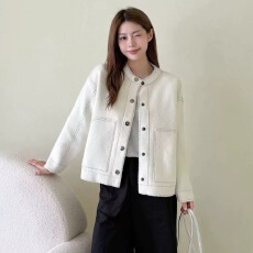 批发时尚短款珍珠绒外套女单排扣2025秋冬季加厚宽松夹克<b class='q'>针织</b><b class='q'>开衫</b>上衣