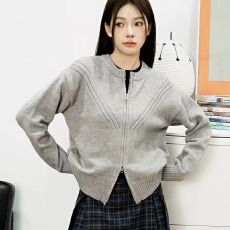 批发日系复古软糯慵懒拉链毛衣<b class='q'>针织</b>衫外套女春秋宽松短款上衣