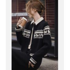 批发费尔岛风<b class='q'>针织</b><b class='q'>开衫</b>女秋冬新款提花毛衣外套慵懒风减龄独特上衣