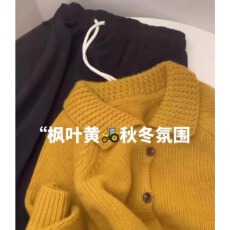 批发日系复古黄色毛衣外套女秋冬宽松慵懒翻领<b class='q'>针织</b><b class='q'>开衫</b>小个子外穿上衣