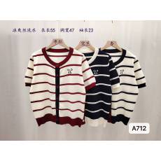 批发韩系<b class='q'>圆领</b>刺绣撞色条纹短袖<b class='q'>开衫</b>上衣女