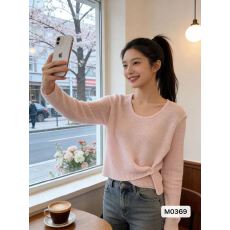 批发韩系松弛感单侧开叉纽扣设计套头<b class='q'>长袖</b>