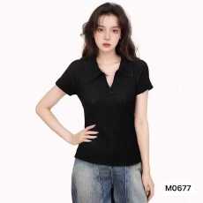 批发韩系Polo领柔软舒适别致纹理针织<b class='q'>短袖</b>上衣