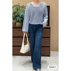 批发温柔松弛感圆领亮片镂空针织百搭长袖上衣