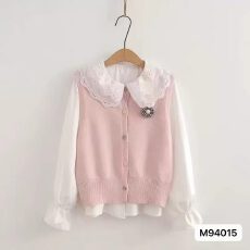 批发时髦洋气圆领立体花装饰<b class='q'>针织</b>马甲<b class='q'>开衫</b>