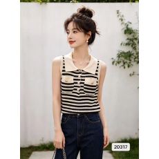 批发小香风翻领半开胸口袋设计套头背心