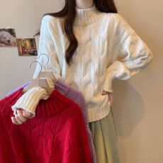 批发<b class='q'>大码</b>女装秋冬半高领麻花软糯毛衣胖mm显瘦加厚针织衫内搭上衣