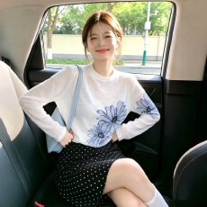 批发雪花棉印花长袖<b class='q'>t</b><b class='q'>恤</b>薄款女2026夏新款百搭简约宽松显瘦通勤上衣