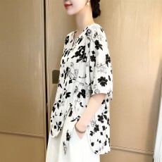 批发原版做工法式甜美风不规则碎花<b class='q'>t</b><b class='q'>恤</b>大码女装宽松遮肚短袖上衣