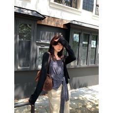 批发韩系格子绑带吊带针织开衫休闲<b class='q'>工装裤</b>三件套<b class='q'>女</b>秋季穿搭一整套套装