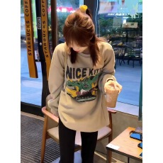 批发韩版休闲圆领卡通印花长袖T恤女2025秋季新款小众百搭中长款<b class='q'>上衣</b>