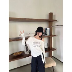批发韩伊hanyi<b class='q'>正品</b>韩版斜肩绑带字母长袖T恤打底衫女25秋百搭洋气上衣