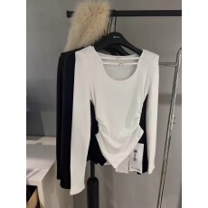 批发秋冬2025新款韩版U领长袖修身加绒纯欲<b class='q'>打底衫</b>皱褶掐腰上衣