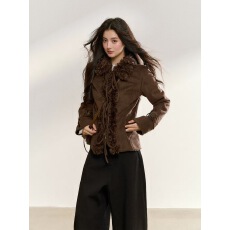 批发2025原创秋冬款辣妹气质高级感修身短<b class='q'>外套</b>复古毛领夹克上衣