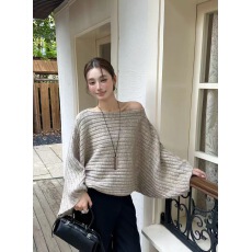 批发2025秋冬季新款<b class='q'>韩版</b>设计感露肩蝙蝠袖宽松显瘦坑条针织衫毛衣女潮