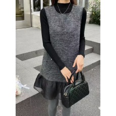 批发2025秋冬高品质韩系柯根纱鱼尾背心裙+打底衫时尚套装两件套