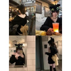 批发软软鬼马 原创领口手工花边后背蝴蝶结宽松慵懒风针织上衣长袖