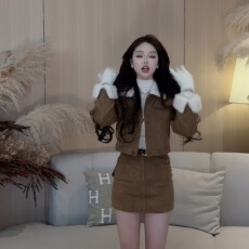 批发JIAYI复古<b class='q'>冬</b>季氛围感拼接两′件套套装