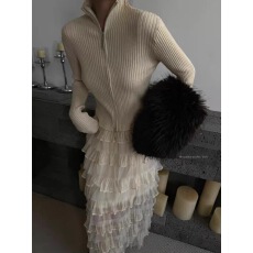 批发2025冬季BF.SUDDEN WEALTH韩版修身百搭纯色针织<b class='q'>开衫</b>双拉链<b class='q'>毛衣</b><b class='q'>女</b>