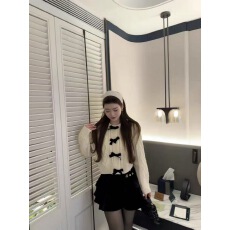 批发TOP韩系甜美蝴蝶结菱格麻花<b class='q'>毛衣</b><b class='q'>女</b>2025秋冬保暖圆领羊毛针织<b class='q'>开衫</b>