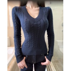 批发美式复古V领麻花毛衣女2025新款学院辣妹修身内搭显瘦长袖打底衫