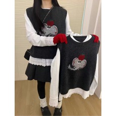 批发韩版2件套圆领苹果卡通提花2件套女秋冬<b class='q'>显瘦</b>洋气百搭棉<b class='q'>衬衫</b>马甲