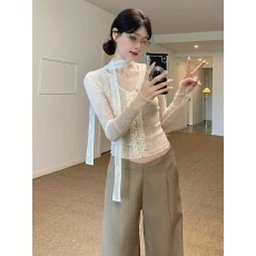 批发辣妹风蕾丝<b class='q'>长袖</b>t恤女秋冬捏褶花边修身显瘦收腰内搭打底衫上衣潮