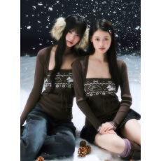 批发weekendhub费尔岛毛衫2025女咖色毛衣叠穿两件套针织开衫外套秋<b class='q'>冬</b>